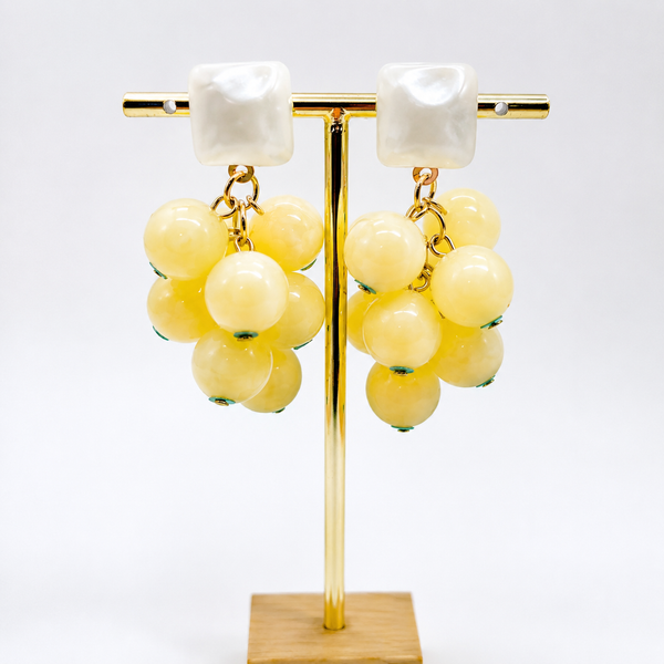 Boucles d'Oreilles Grappe Façon Raisin Ivoire