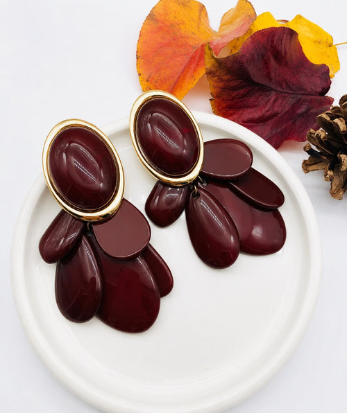 Boucles d'Oreilles Bicolores Bordeaux - vue