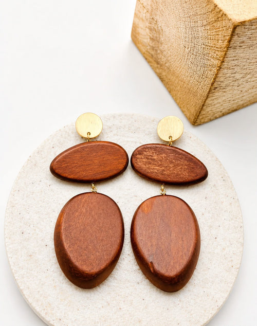 Boucles d'Oreilles Bois Ovales - vue