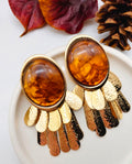 Boucles d'Oreilles Cabochon Écaille et Franges Dorées - vue