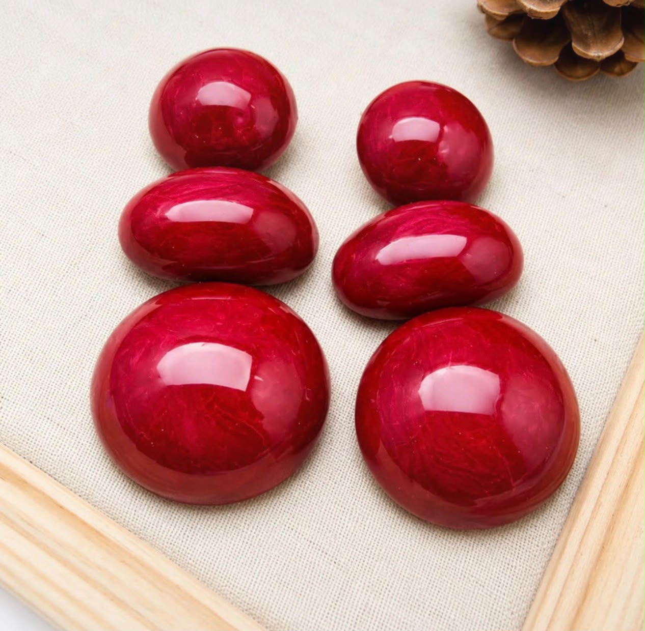 Lot de Boucles d'Oreilles Cabochons Bordeaux - vue