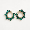 Boucles d'Oreilles Fleur Sertie de Strass - Émeraude