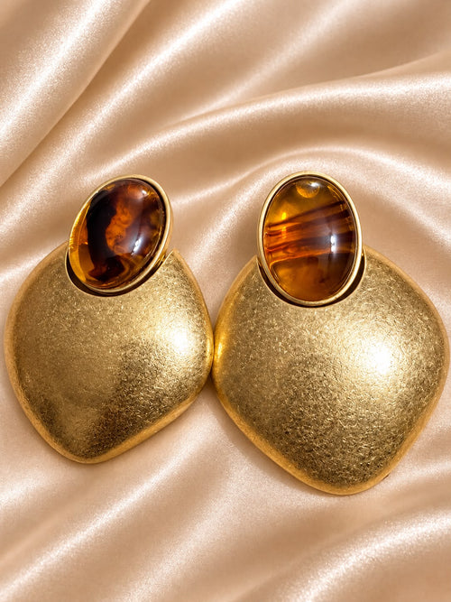 Boucles d'Oreilles Bouclier Martelé Ambre - vue