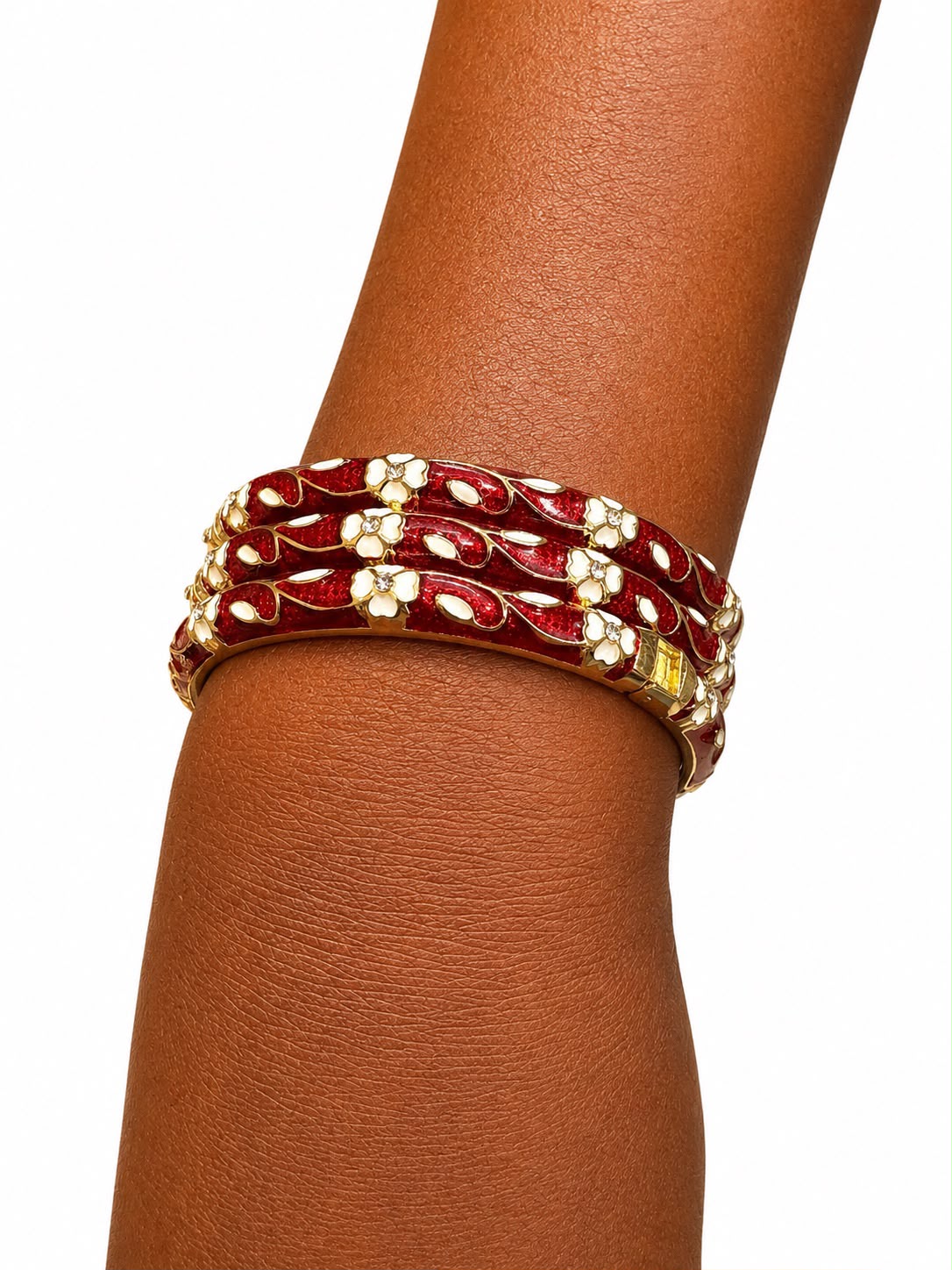 Lot de Bracelets Joncs Floraux Émaillés - Bordeaux (photo 2)