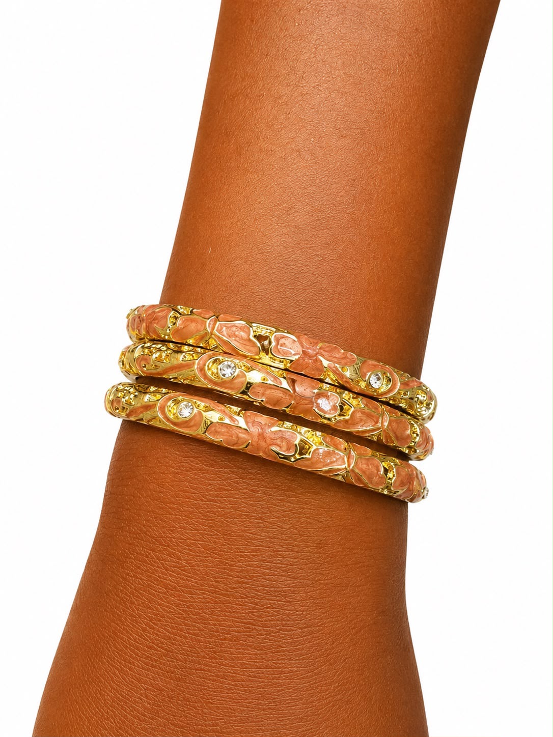 Lot de Bracelets Joncs Floraux Émaillés - Corail