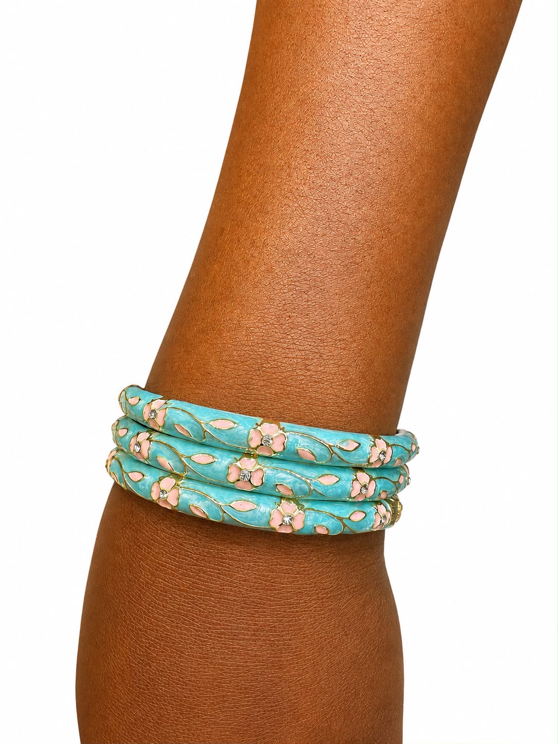 Lot de Bracelets Joncs Floraux Émaillés - Turquoise