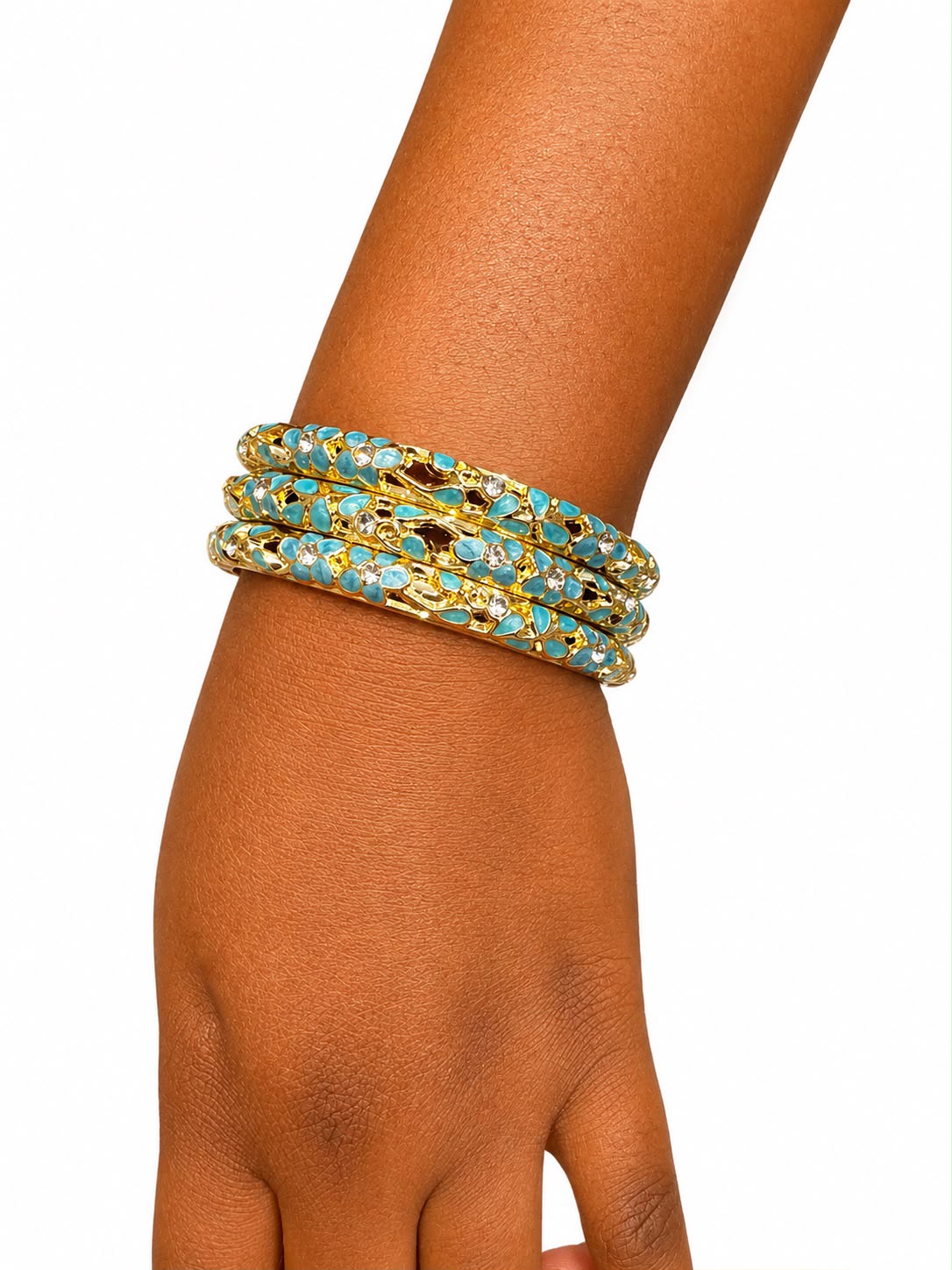 Bracelets Joncs Mosaïque Turquoise et Strass - vue