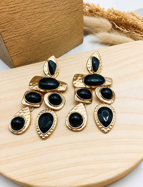 Boucles d'Oreilles Chandelier Onyx Noir - vue