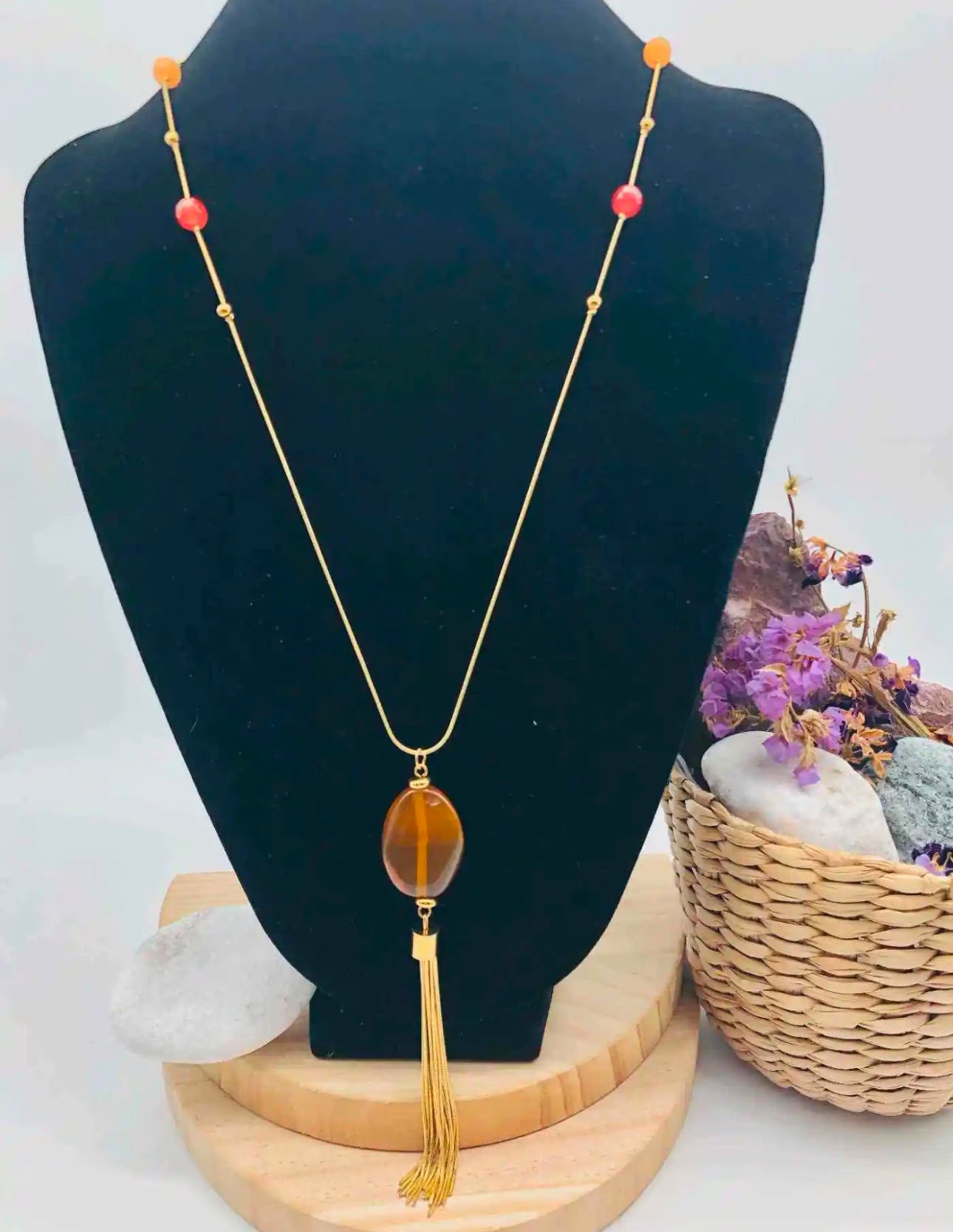 Collier Chaîne Dorée à Pendentif Ambre - vue