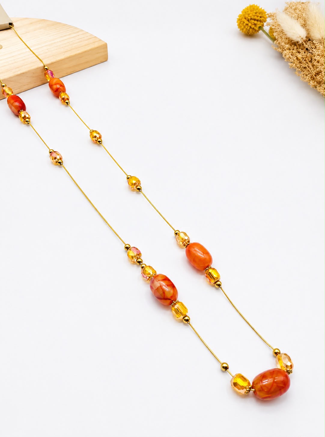 Collier Chaîne Dorée à Perles Ambre - vue