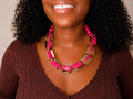 Collier Statement Perles Rectangles Roses et Dorées - vue