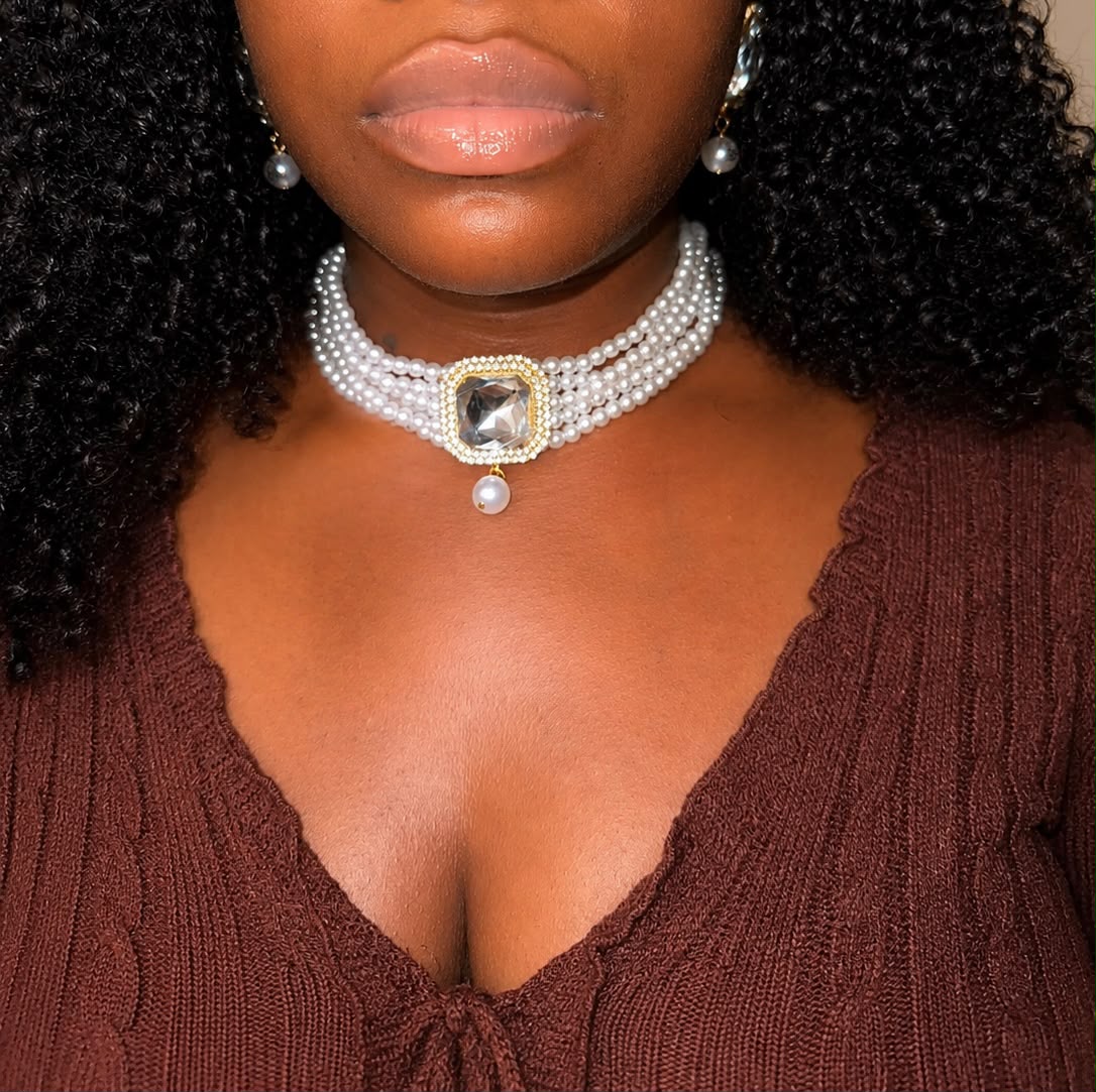 Collier Ras-du-Cou Perles et Strass - vue
