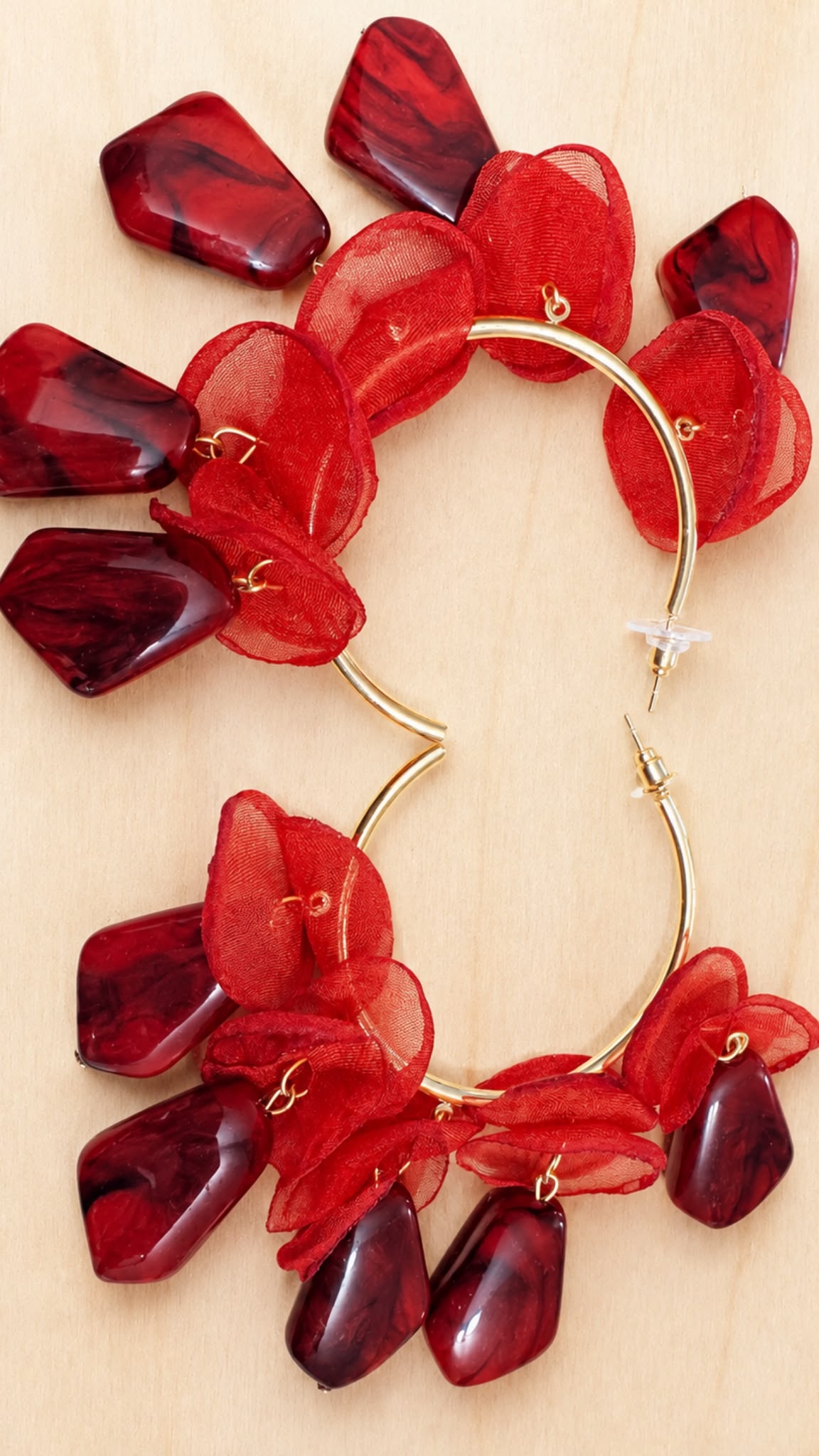 Créoles Pétales en Organza - Rouge