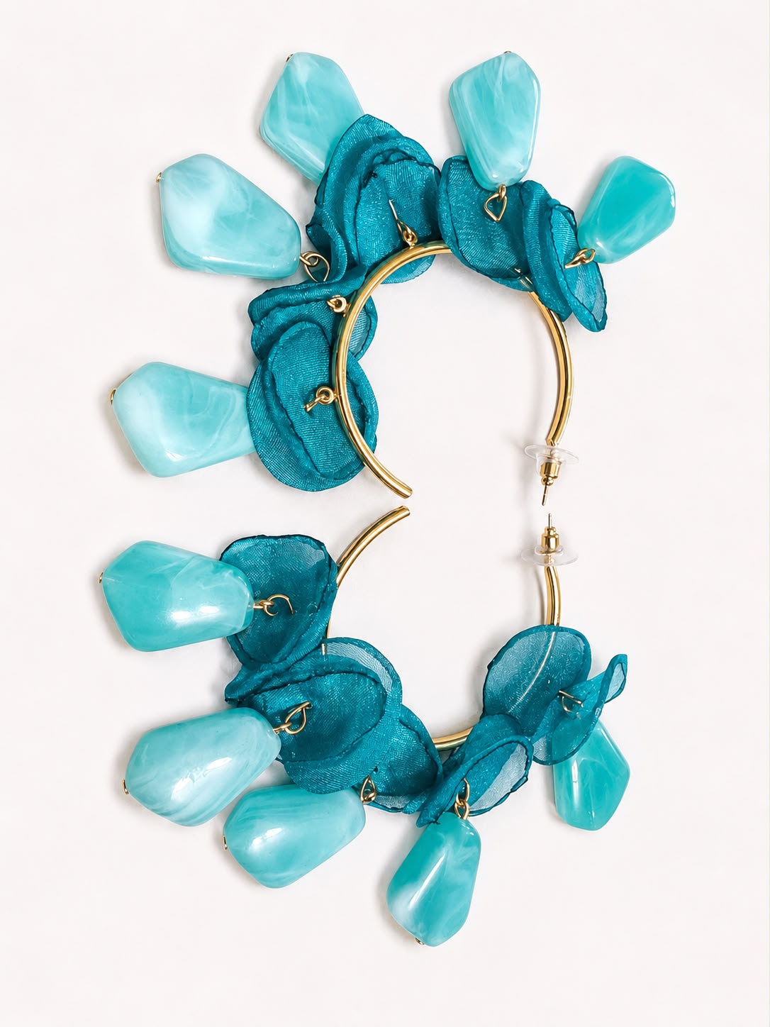 Créoles Pétales en Organza - Turquoise