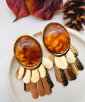 Boucles d'Oreilles Éventail Doré et Ambre - vue
