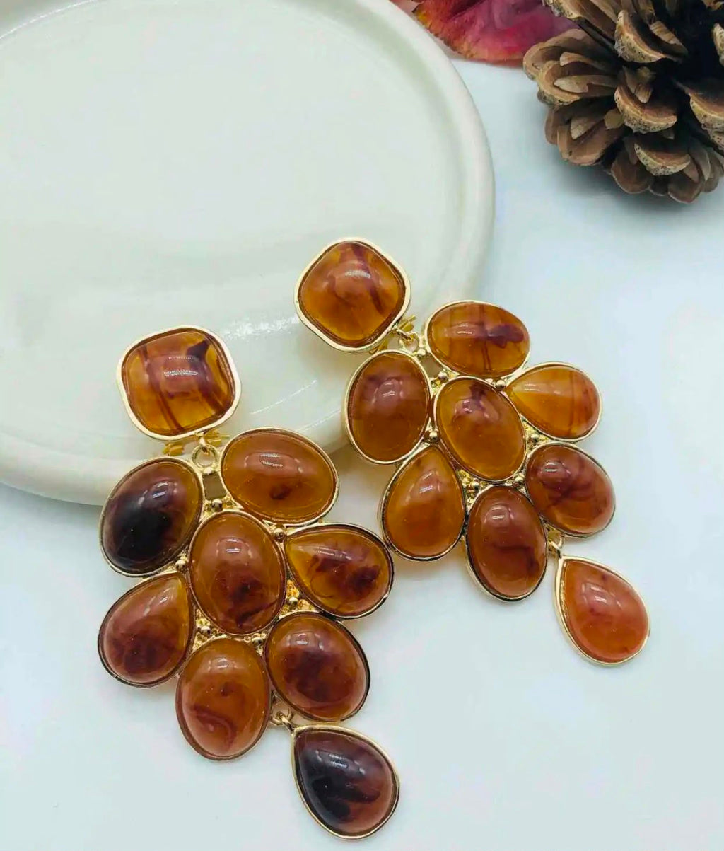 Boucles d'Oreilles Grappe Écaille et Ambre - vue (photo 2)