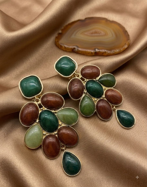 Boucles d'Oreilles Grappe Forêt Vert et Brun - vue