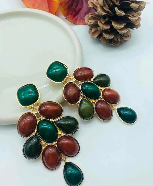 Boucles d'Oreilles Grappe Forêt Vert et Brun - vue (photo 2)