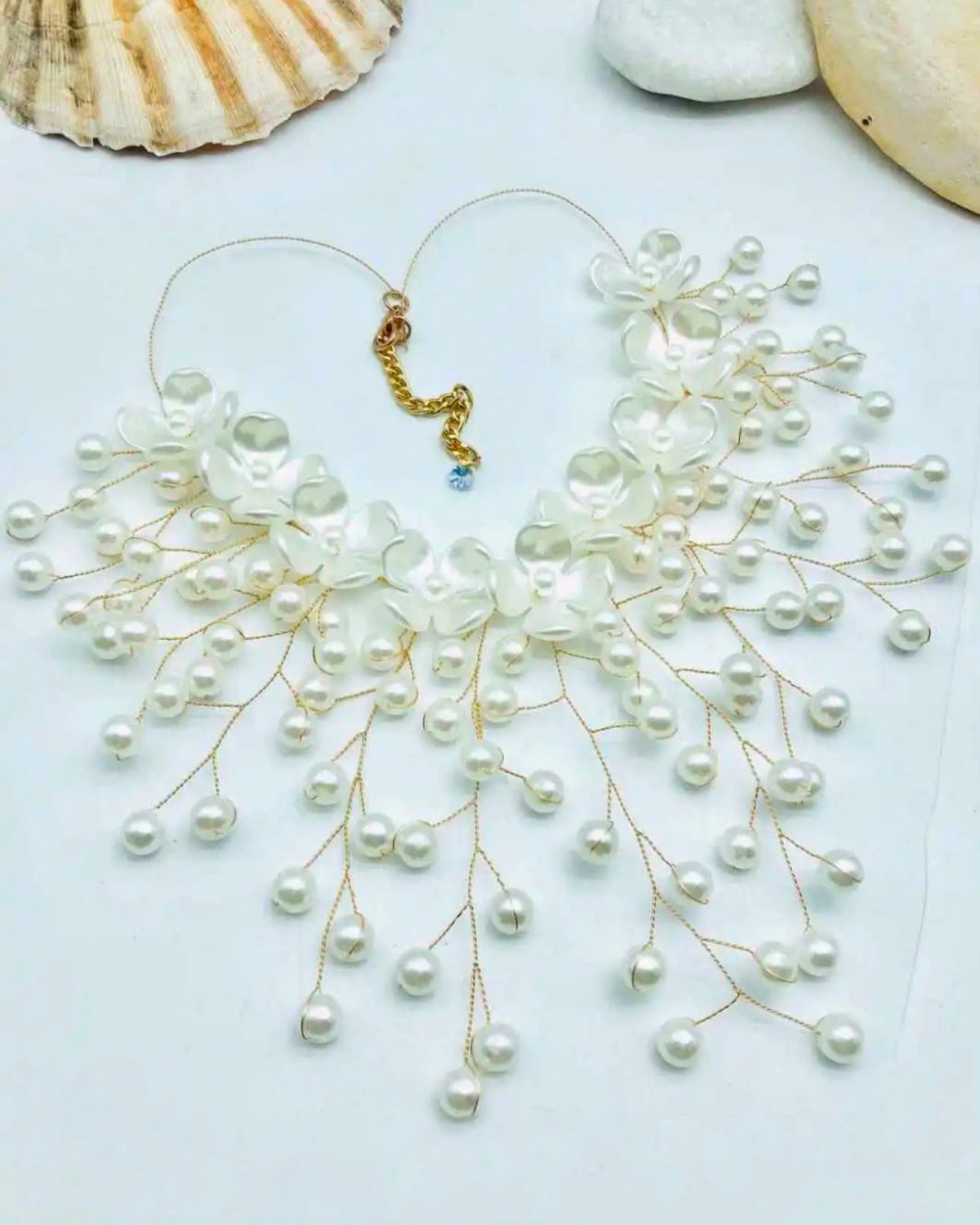 Collier Collerette Perles Fleurs - vue