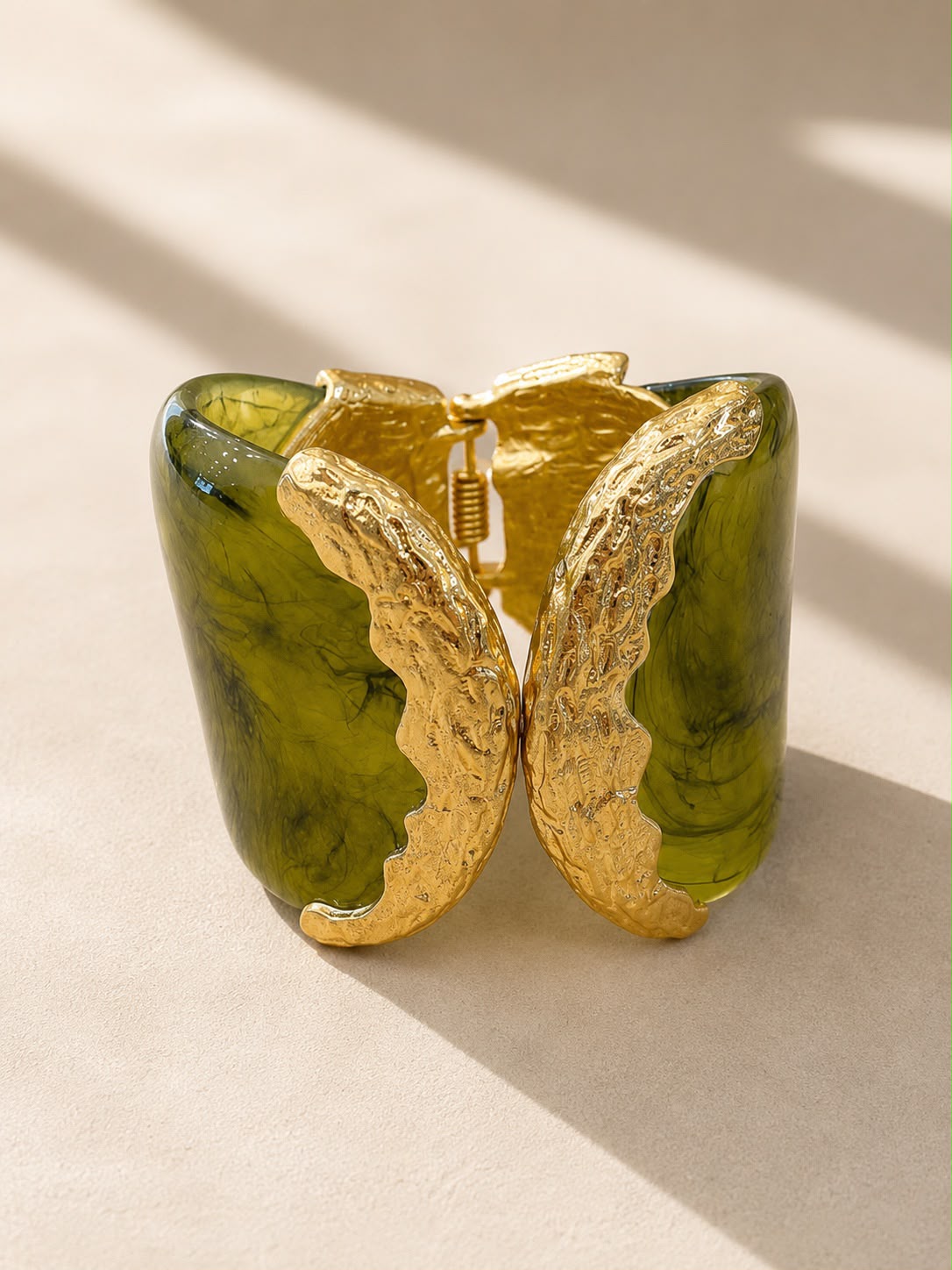 Manchette Papillon Ailes Dorées - Vert Olive