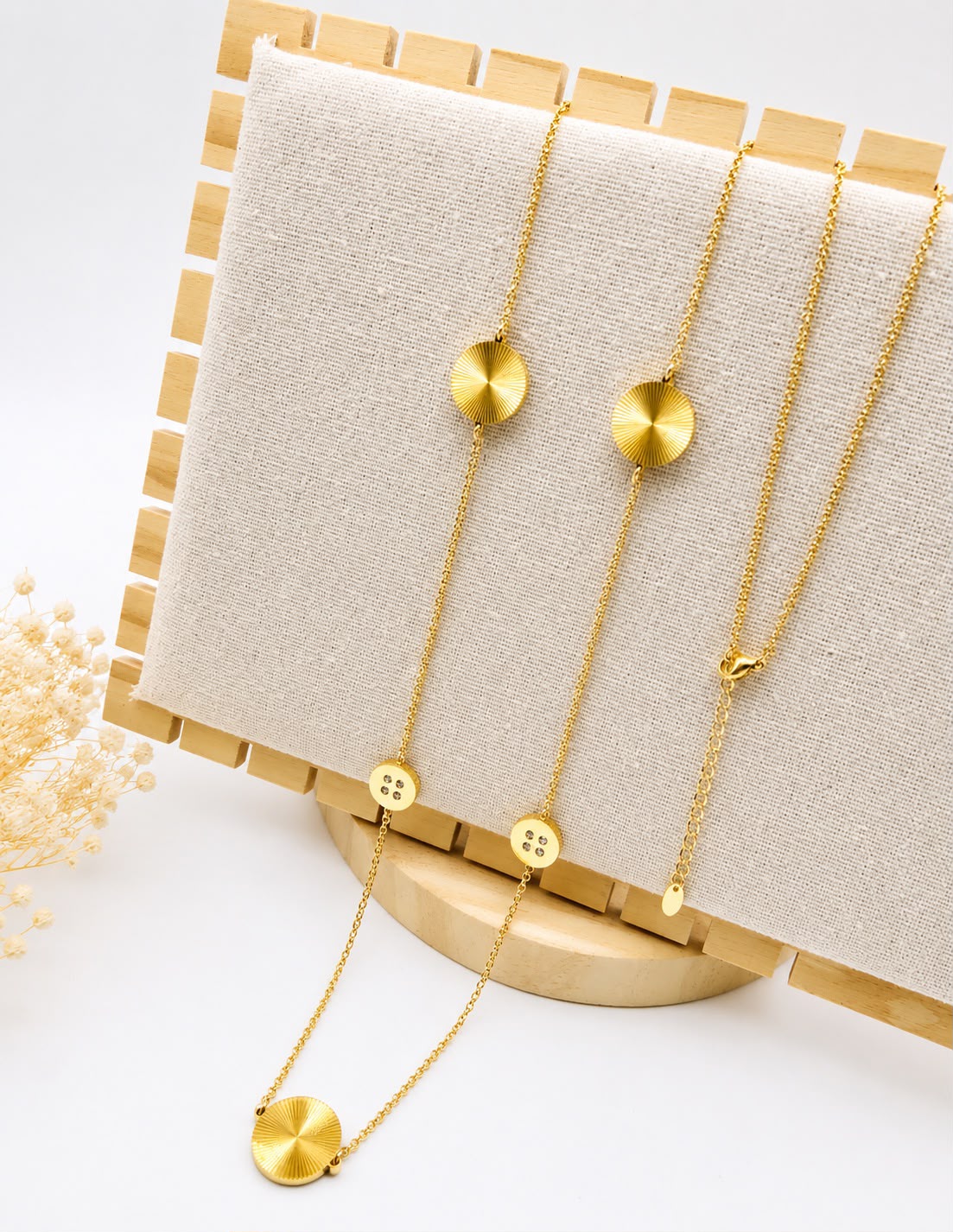 Parure Collier et Boucles d'Oreilles Pastilles Dorées - vue