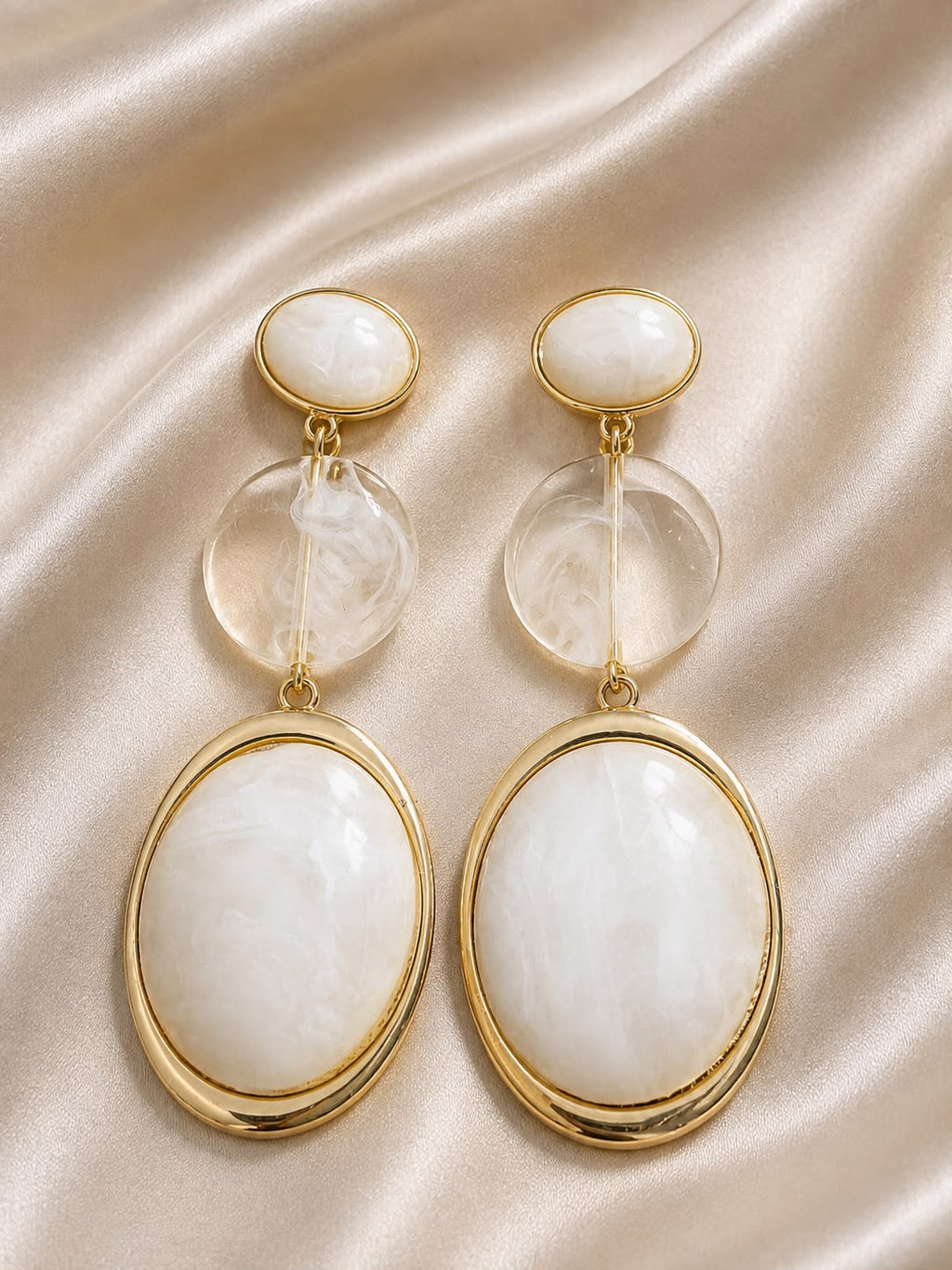 Boucles d'Oreilles Pendantes Marbre Ivoire - vue