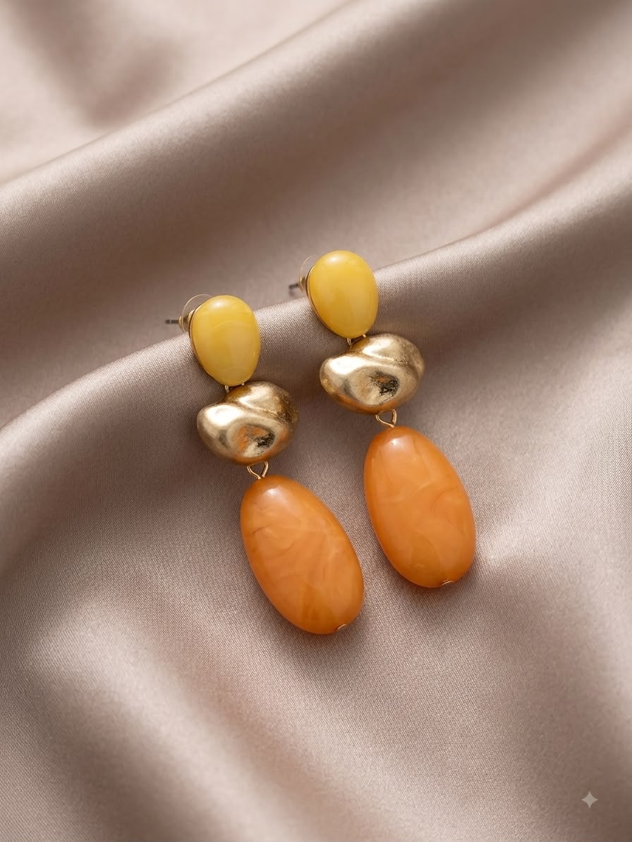 Boucles d'Oreilles Pépites Ambre Jaune - vue (photo 2)